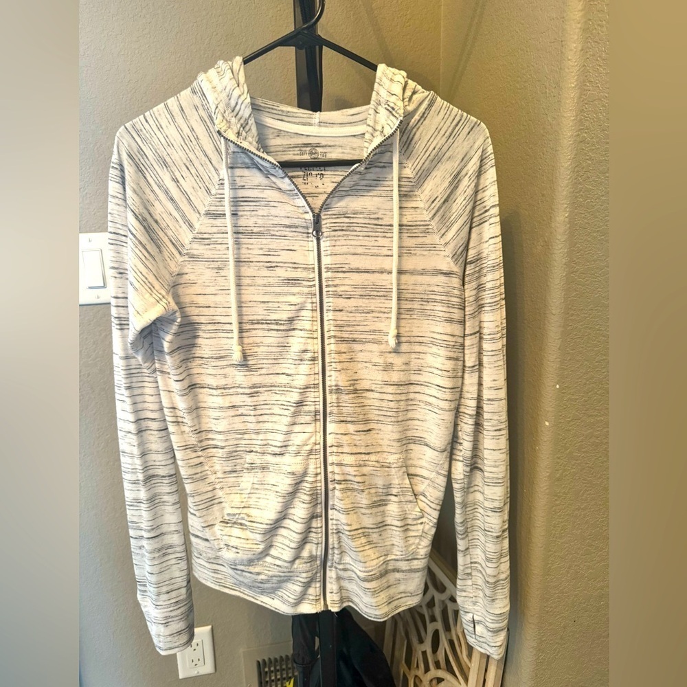 SO black and white zip up sweatshirt